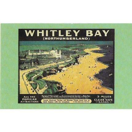 Railway Poster Art Postcard NER Whitley Bay Beach Sand North Eastern - Nostalgia