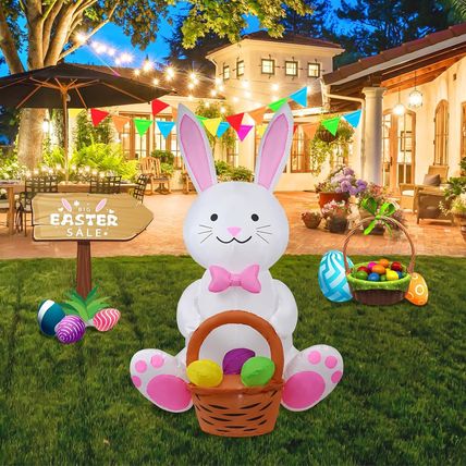 5FT Inflatable Bunny Decoration with Built-In LED Light, Easter Outdoor Yard Dec