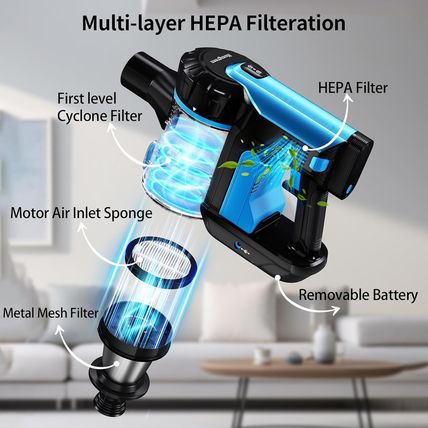 Cordless Vacuum Cleaner, Powerful Suction Stick Vacuum Cordless Rechargeable wit
