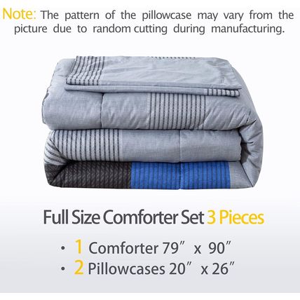 Andency Full Size Blue Comforter Set (79X90 Inch), 3 Pieces Gray and Blue Patchw