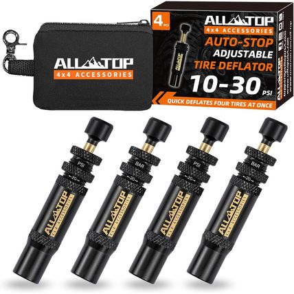 ALL-TOP Adjustable Auto-Stop Tire Deflator Valve Kit (10-30 PSI) 4 PCS Screw-On