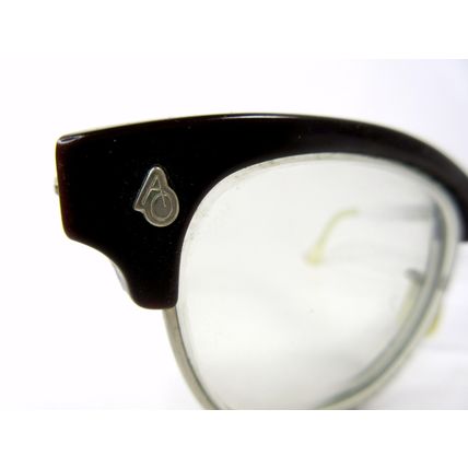 True Vintage American Optical 4 3/4 Eyeglass Frames Cateye Metal Brown Bakelite