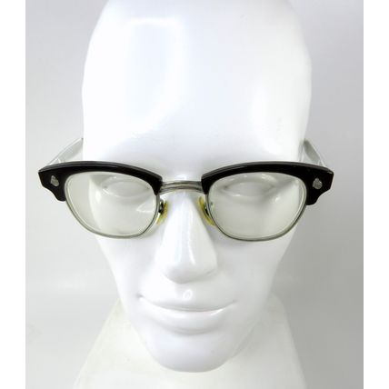 True Vintage American Optical 4 3/4 Eyeglass Frames Cateye Metal Brown Bakelite