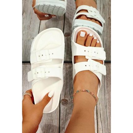 White Double-buckle EVA Slippers