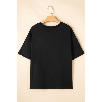 Black MAMA Patched Graphic Drop Shoulder Loose Tee