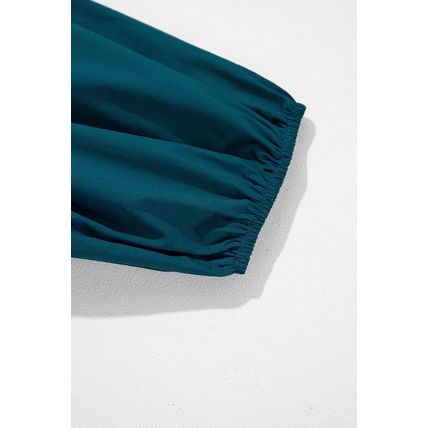 Blue Sapphire Colorblock Split V Neck Puff Sleeve Mini Dress