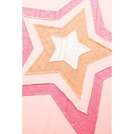 Light Pink Eyelet Lace Star Applique Plus Size T Shirt