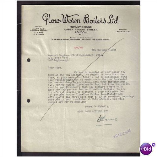GLOW WORM BOILERS LTD,UPPER REGENT ST,LONDON,W1, 9NOV1936
