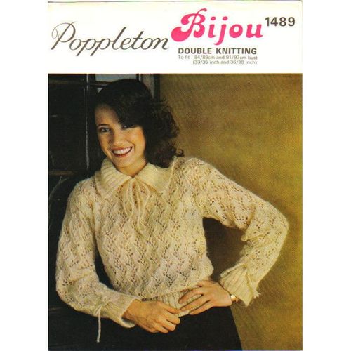 Poppleton 1489 Knitting Pattern for Lady's 'Bijou' Double Knit Sweater 33-38"