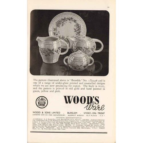 wood sons ltd 1947 bramble pattern 5x2328 tea ware pottery vintage ad