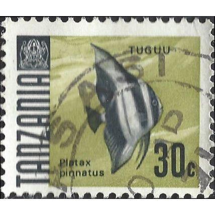 TANZANIA, FISH, Pinnate batfish, platax pinnatus, olive 1967, 30c, #2