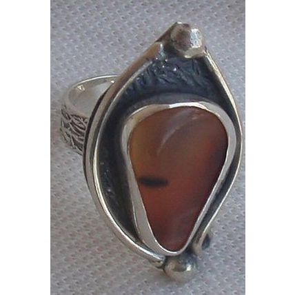 Amber glass silver ring- MT09