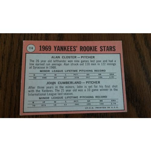 1969 Topps Card # 114 New York Yankees 1969 Rookie Stars Very Good-Excellent (4)
