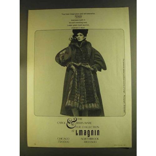 1980 Fendi Loden Green Dyed Squirrel, Wool Fur Coat Ad