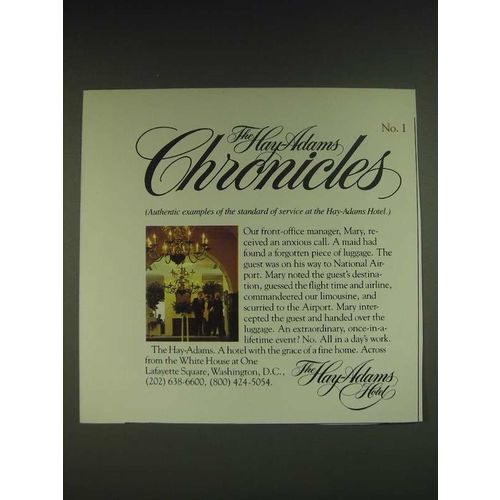 1985 Hay-Adams Hotel Ad - The Hay-Adams Chronicles No.1