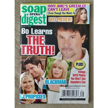 Soap Opera Digest Magazine August 3, 2010 – Bo Learns the Truth!