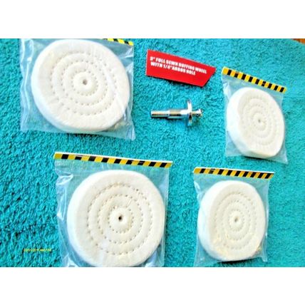 4 pcs 3" Full Sewn Cotton Polishing Buffing Wheel w/1/4" Arbor & 1 Metal Mandrel
