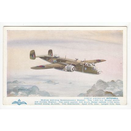 North American Mitchell Bomber Aeroplane A F D Bannister Art Postcard 4906