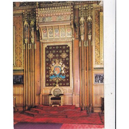 Palace of Westminster Chair of State London Postcard posted 1987 creased