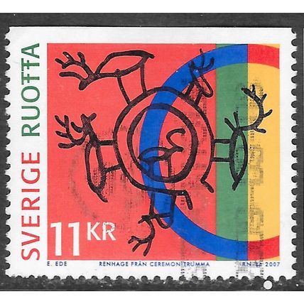SWEDEN 2007 SAMI CULTURE ARTIFACTS PAINTING FRAN USED TOP IMPERF