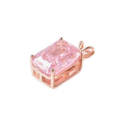 8ct Pink Cubic Zirconia Radiant Cut Pendant 14k Rose Gold Overlay 925 Silver