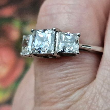 3ct Princess Cut Trilogy Ring Sz S½ Made With Swarovski Zirconia Plat 925 Silver