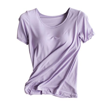 Women's Relaxed Fit Short Sleeve Shirts T-Shirt w/Built in Cup Shelf Bra Run Sm