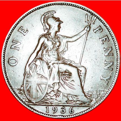 Ⰶ MISTRESS OF SEAS:GREAT BRITAIN★PENNY 1936 GEORGE V (1911-★LOW START★NO RESERVE