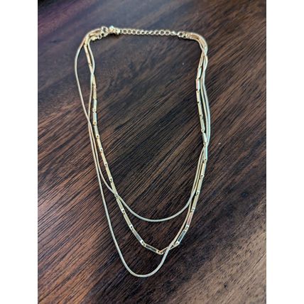 Gold Tone Layered Chain Necklace Princess Length