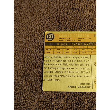 1960 Topps # 121 Camilo Carreon Chicago White Sox Catcher 3.0 VG Condition