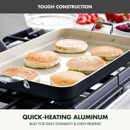 Greenpan 18" X 11" Double Burner Griddle Pan, Hard Anodized Healthy Ceramic Nons