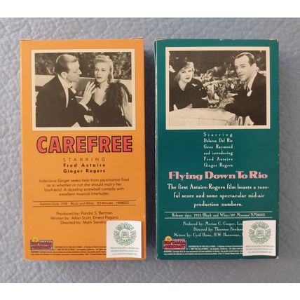 FLYING DOWN TO RIO & CAREFREE stars GINGER ROGERS & FRED ASTAIRE VHS VIDEOTAPES