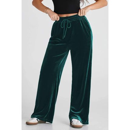 Evergreen Solid Drawstring Waist Wide Leg Pants