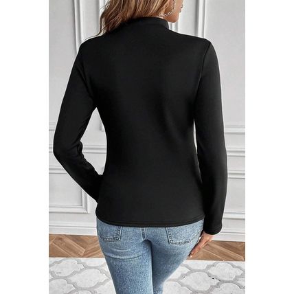 Black Mock Neck Thermal Lined Long Sleeve Tee