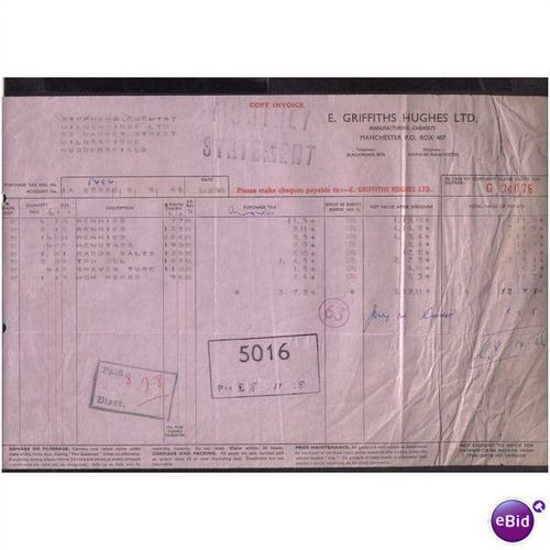 E GRIFFITHS HUGHES LTD,MANCHESTER,PO BOX 407, 14JUL1960