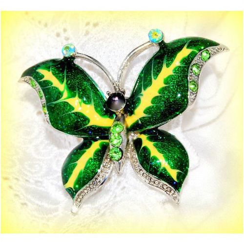 Summer Gift Green Crystal Enamel Butterfly Brooch Jumper Clasp Pin Jewellery 702