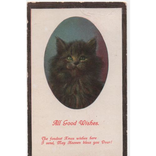1911 All Good Wishes Cat Xmas Christmas Rhyme Postcard