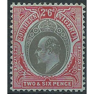 Southern Nigeria 1909 SG41 2/6d Black & Red/Blue Mounted Mint..