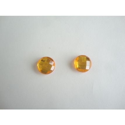 Handmade, 12mm Yellow/Gold Faceted Acrylic Cabochon, Stud Earrings