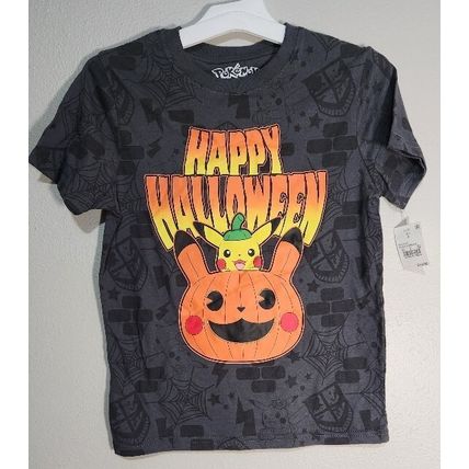 NWT Pokemon Pikachu Happy Halloween Shirt Boys Large Gray Orange Yellow Hybrid