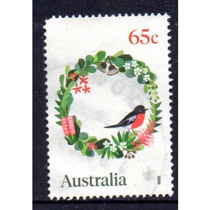 AUSTRALIA: 2020, 65c CHRISTMAS WREATH, USED SELF-ADHESIVE STAMP. 272/286