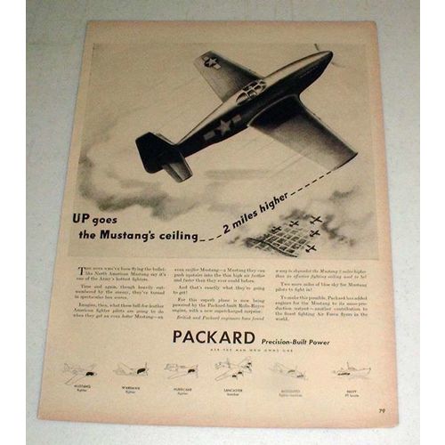 1943 WWII Packard Mustang Fighter Plane Ad - NICE