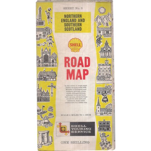 NORTHERN ENGLAND & SOUTHERN SCOTLAND ROAD MAP. 1961 SHELL FUEL sheet map no 3 =