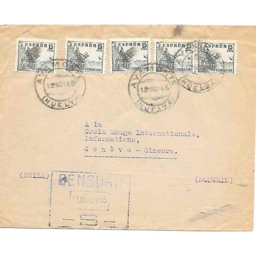 Spain Air Mail Combo Alamonte to Switzerland Double Censor, Civil War 1945