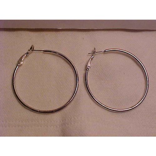 Silver Plated Hoop Pierced Earrings Lever back Hoop Earrings 1-3/4"