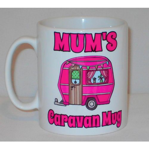 Personalised Pink Caravan Mug Any Name Camping Camper Mummy Grandma Aunt RV Gift