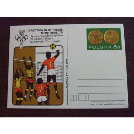 Poland 1987 Post card Montreal Olympic Games volley ball medal sport athlete