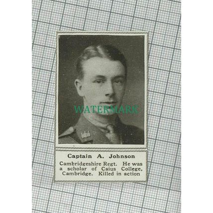 C1636) Captain A Johnson Cambridgeshire Regiment Caius College 1918 Clip SMALL!!