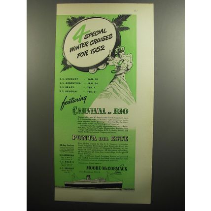 1951 Moore-McCormack Line Cruise Ad - 4 special winter cruises for 1952
