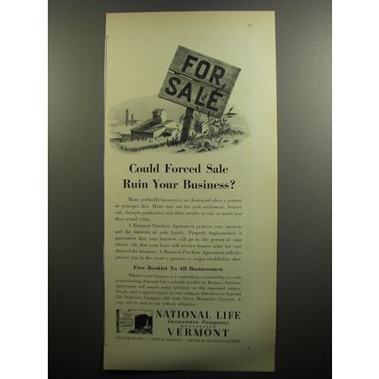 1951 National Life Insurance Ad - Could forced sale ruin your business?